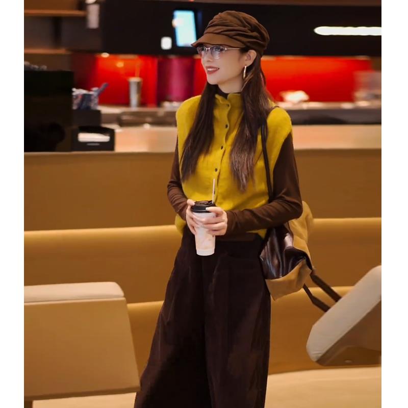 ROUMIKL2025流行穿搭一整套秋季新款韩系叠穿针织马甲打底衫休闲