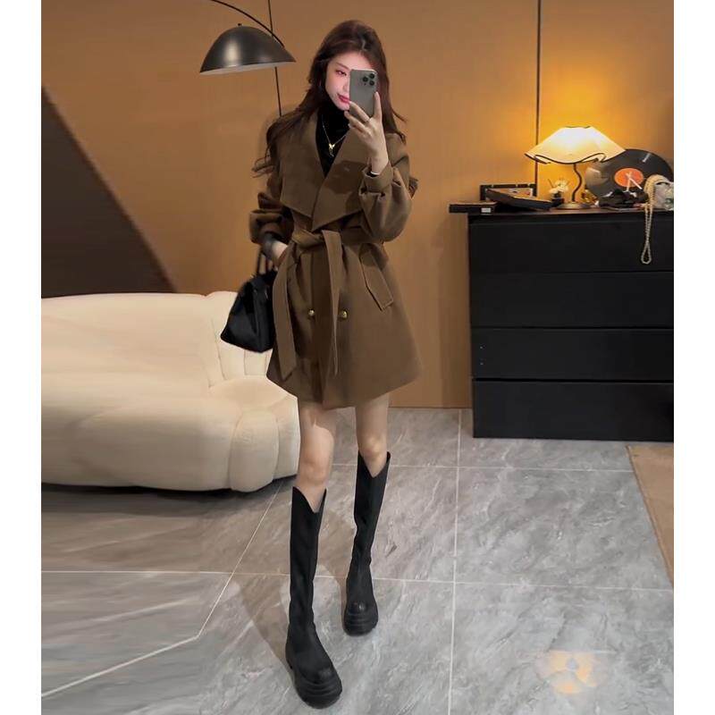 ROUMIKL今年流行中长款风衣外套女秋冬新款高级感气质西装领加上