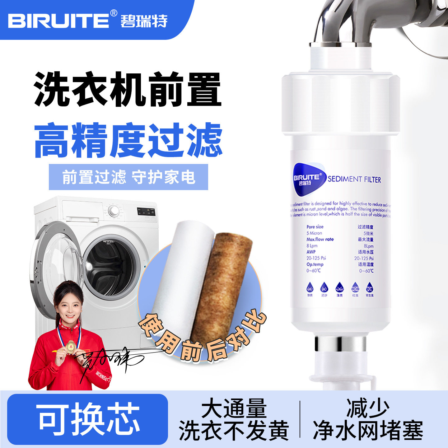 自来水前置过滤器浴室花洒沐浴滤水器洗衣机马桶盖除氯PP棉净水器