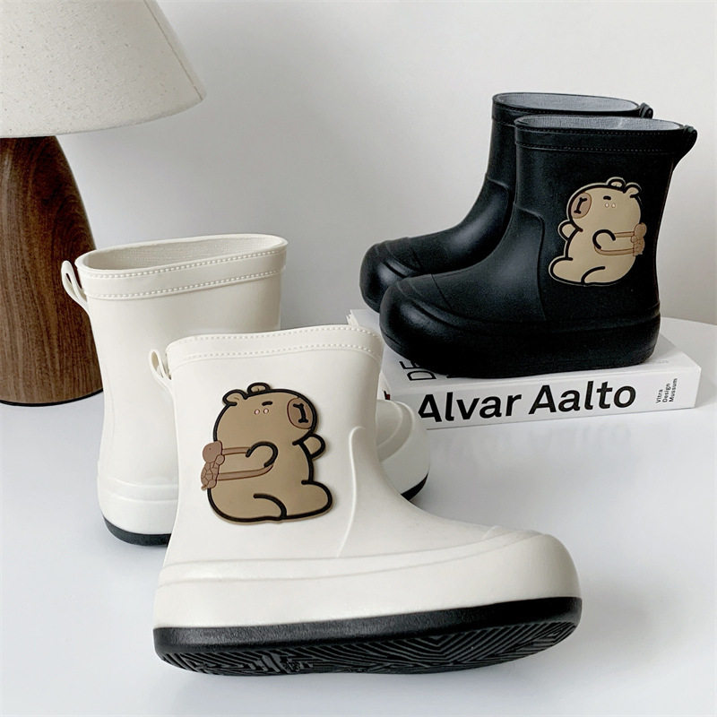 日系可爱儿童亲子雨鞋女款学生中大童防滑软底雨靴加绒厚底防水鞋