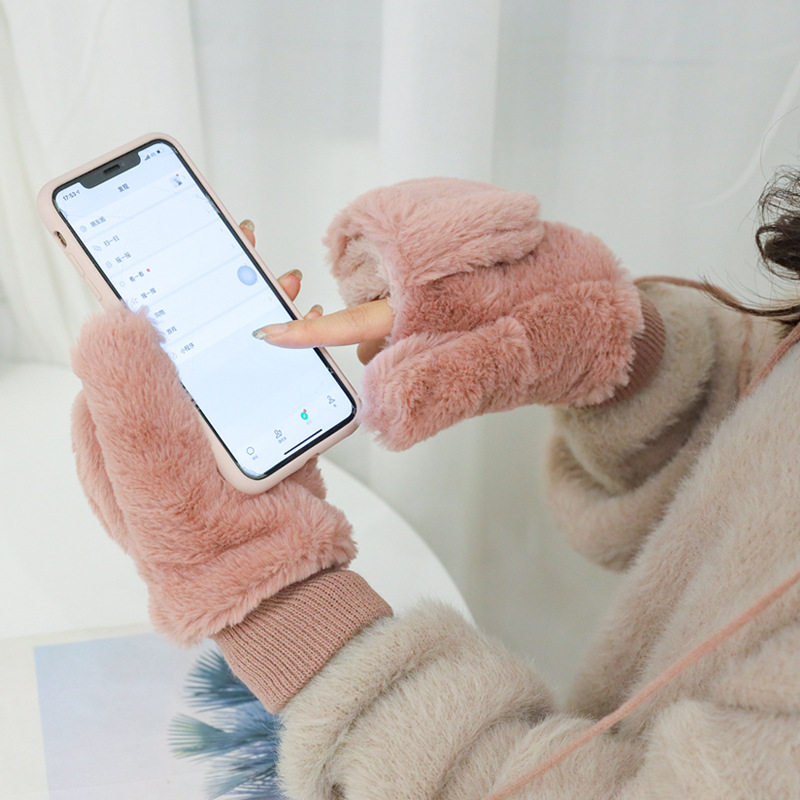 手套女冬季翻盖韩版学生加绒加厚保暖挂脖骑车女士手套时尚潮流