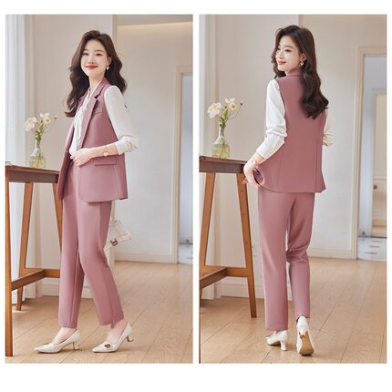 2023秋粉色无袖西装马甲女韩版洋气时尚潮流坎肩网红马夹西服外搭