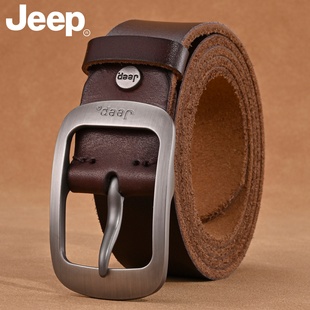 Jeep吉普真皮纯牛皮腰带男休闲手工皮带男真皮针扣正品 带潮 复古裤