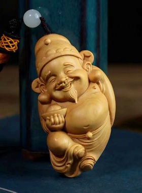 小叶黄杨木雕手把件人物实木财神随身挂件家居饰品雕刻工艺品摆件