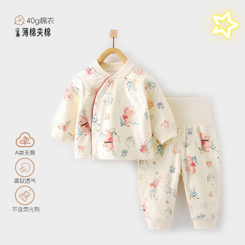 婴儿衣服秋冬夹棉分体套装一岁宝宝婴幼儿加厚保暖80码洋气小冬装