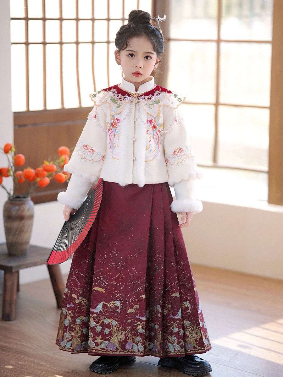 女童汉服国风马面裙2023新款冬季加绒儿童古风唐装女宝龙年拜年服