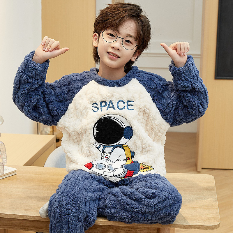 2025新款儿童睡衣冬款珊瑚绒加绒加厚青少年男童秋季法兰绒家居服