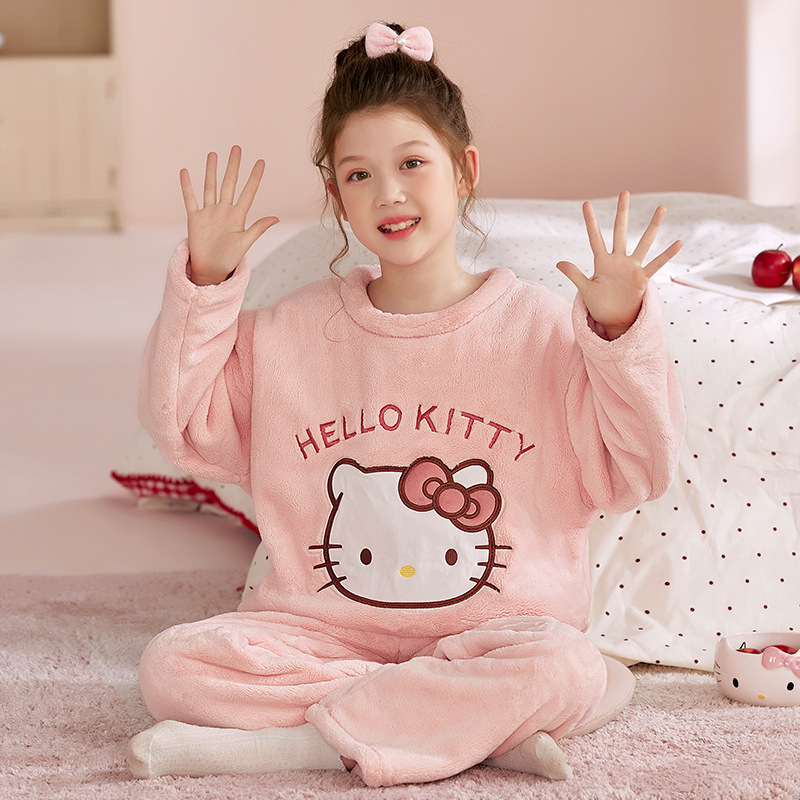 女童毛绒绒睡衣秋冬款2025新款大儿童冬季珊瑚绒家居服初中生女孩