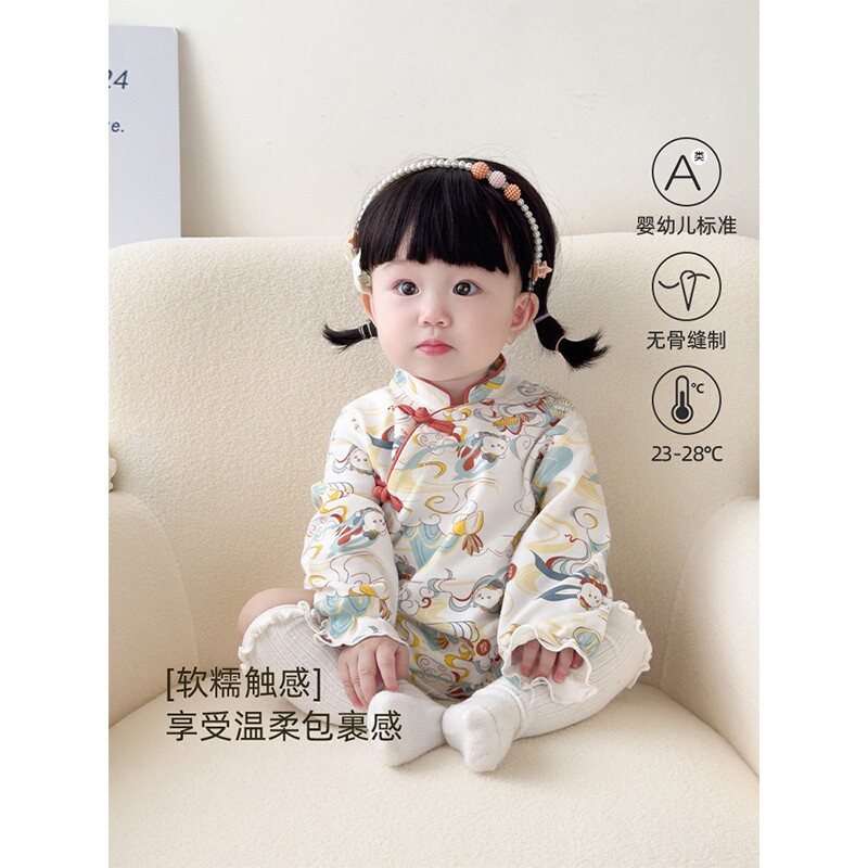 周岁礼服女宝春秋抓周生日百日宴旗袍薄款汉服女童拍照新中式衣服