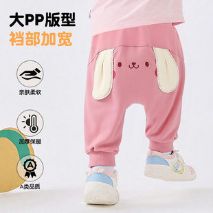 冬季男女童薄绒裤子宝宝寒冬保暖长裤大屁屁厚实棉裤宽松休闲卫裤