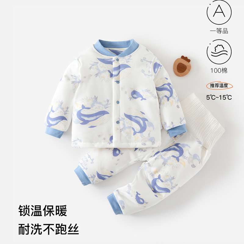 新生儿分体衣纯棉秋冬加厚宝宝保暖夹棉哈衣婴儿外出衣服和尚服