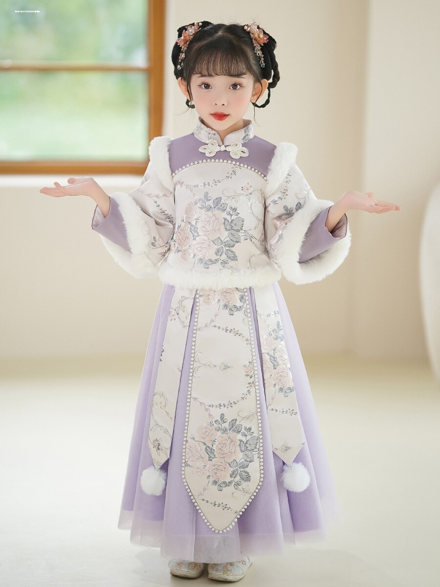 儿童拜年服新款冬季女童汉服秋冬国风过年服女宝龙年过年喜庆衣服