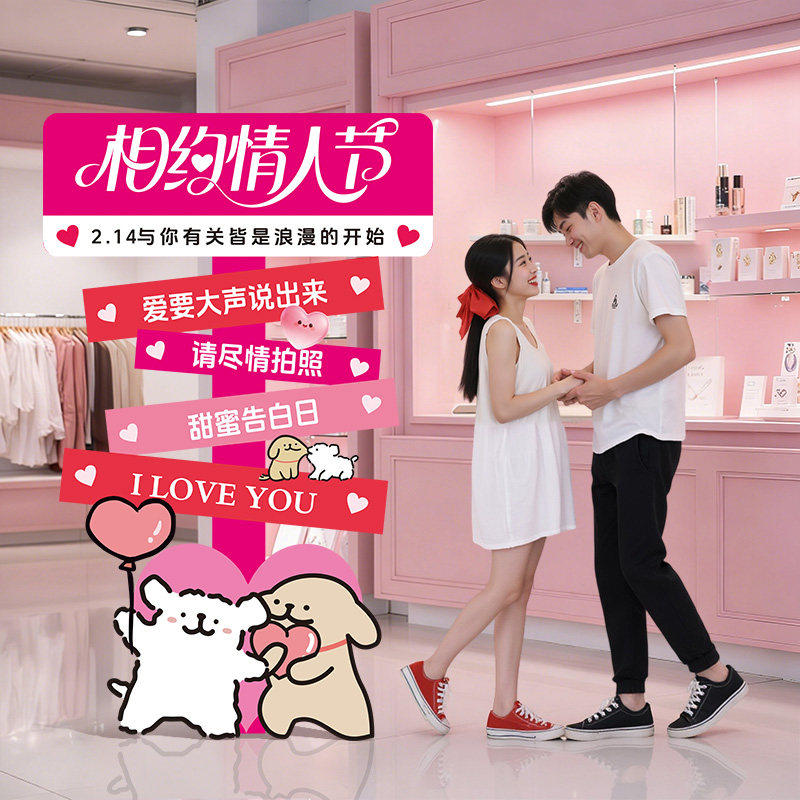 214情人节场景布置氛围装饰线条小狗迎宾指示牌打卡拍照kt板摆件,节庆用品/礼品,节日装扮用品,淘宝优惠券,粉丝福利购,淘宝优惠卷