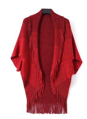 法国MK&DK.SW红色流苏针织披肩时尚开衫保暖外搭2024新款秋冬围巾