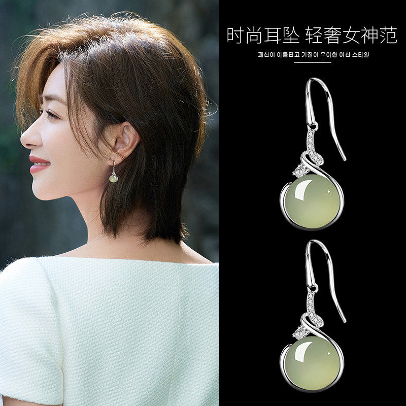 法国YaoYiZun翡翠耳环2026新款爆款高级感轻奢耳坠纯银和田玉耳钉