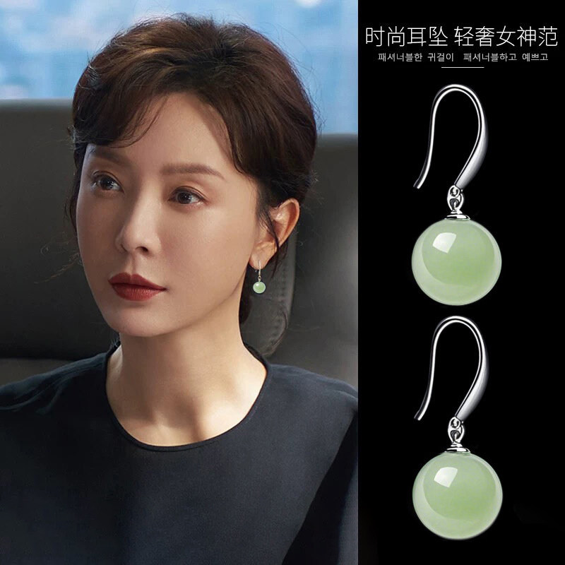 法国YaoYiZun翡翠耳环2026新款爆款高级感独特漂亮纯银和田玉耳钉