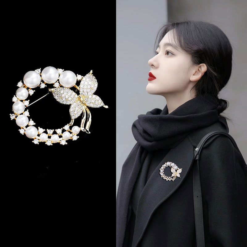 珍珠蝴蝶别针小香风胸针