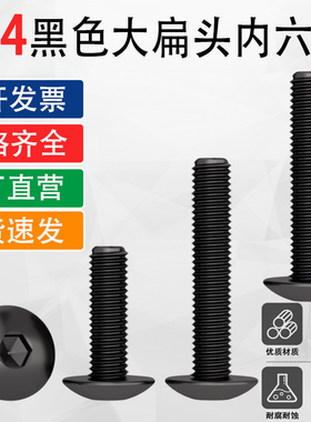 黑色304不锈钢大扁头内六角螺丝钉螺栓M2M2.5M3M4M5M6M8*15x22x25