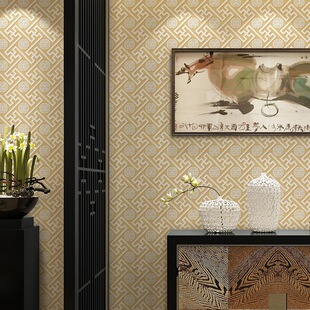 新中式 修中国风古典素色墙纸 简约格子工程壁纸酒店餐厅店铺店面装