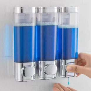 酒店免打孔壁挂三头皂液器家用浴室洗手沐浴护发按压出液瓶皂液器