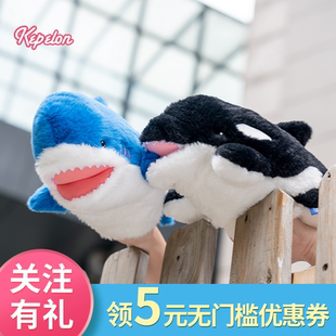 正版海洋联萌海豚虎鲸海豹鲨鱼海獭毛绒手偶亲子玩具睡前安抚娃娃