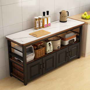 厨房岩板切菜桌落地家用多层置物架多功能操作台微波炉碗柜收纳架