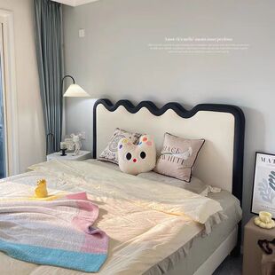 现代简约奶油风新款小户型皮艺床女孩床1米5小红书同款次卧涟漪床