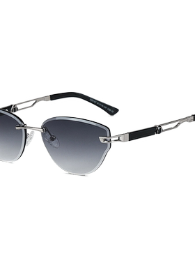 潮枠猫眼时髦无边框太阳镜