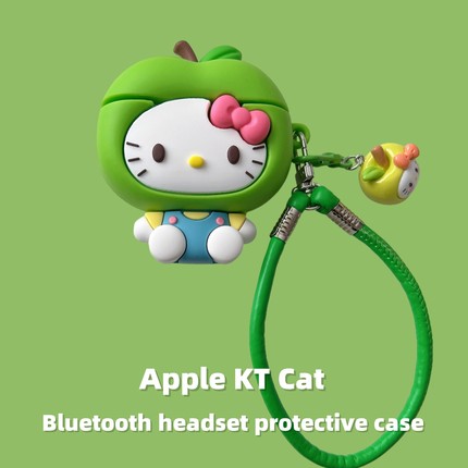 可爱卡通绿苹果KT猫适用于华为freebuds6i蓝牙耳机保护套5i硅胶Pro3萌系SE2趣味7i立体freeclip立体4E个性新