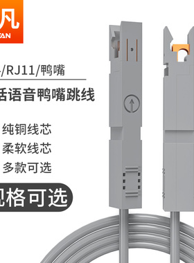 浙凡电话鸭嘴跳线RJ45网络转鸭嘴语音配线架1对110型纯铜电话线检测试2芯转接头RJ11转鸭嘴电话语音跳线