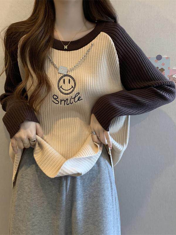 간호 의류 스웨터 스웨터 여성용 셔츠 라운드 넥 가을 겨울 트렌드 2024 한국 스타일 라글란 슬리브 짧은 따뜻한 탑