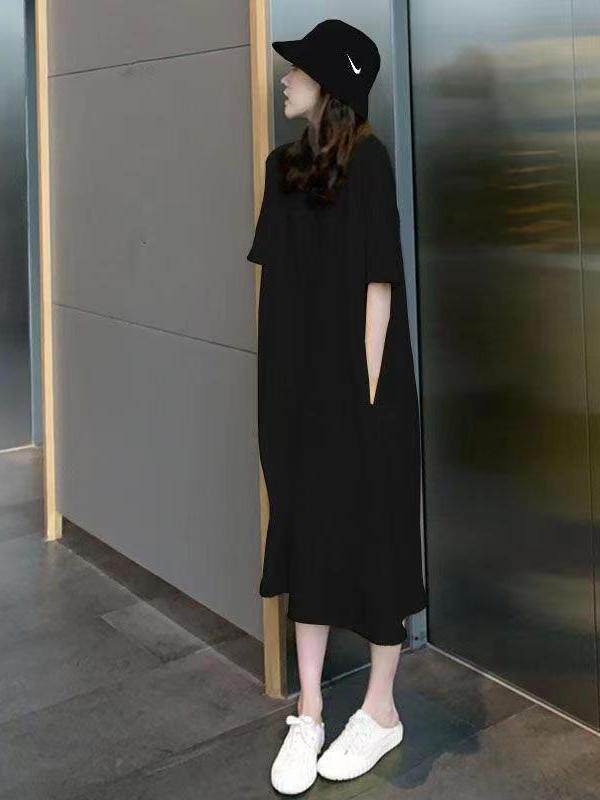 간호 의류 모유 수유 여성을위한 반팔 티셔츠 드레스 여름 중간 길이 티셔츠 드레스 느슨한 무릎 높이 캐주얼 롱 스커트