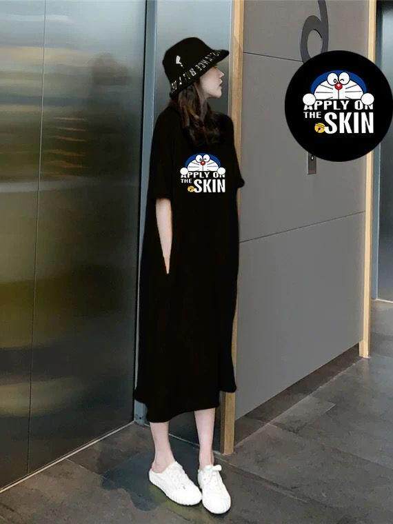 간호 의류 모유 수유 여성을위한 반팔 티셔츠 드레스 여름 중간 길이 티셔츠 드레스 느슨한 무릎 높이 캐주얼 롱 스커트