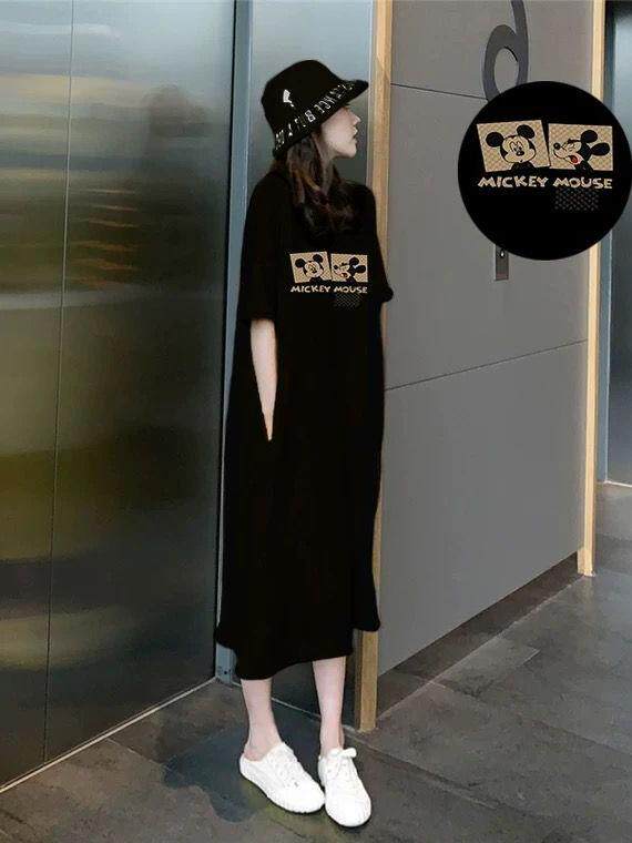 간호 의류 모유 수유 여성을위한 반팔 티셔츠 드레스 여름 중간 길이 티셔츠 드레스 느슨한 무릎 높이 캐주얼 롱 스커트