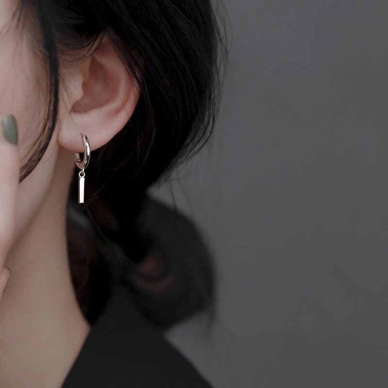 s925银针小方条耳扣女小巧耳环百