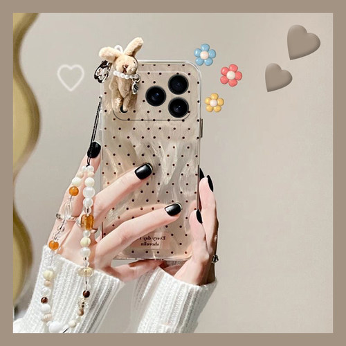 满屏波点兔子适用苹果17promax手机壳华为pura80荣耀400pro小米15立体vivos30手绳opporeno14秋冬季x200毛绒o