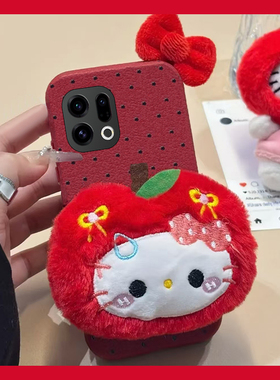 红色苹果凯蒂猫适用oppofindx9plus手机壳fondx8pro立体x7蝴蝶结k12plus卡通k10x皮纹k9s软k7x真我q3s/q2/v23