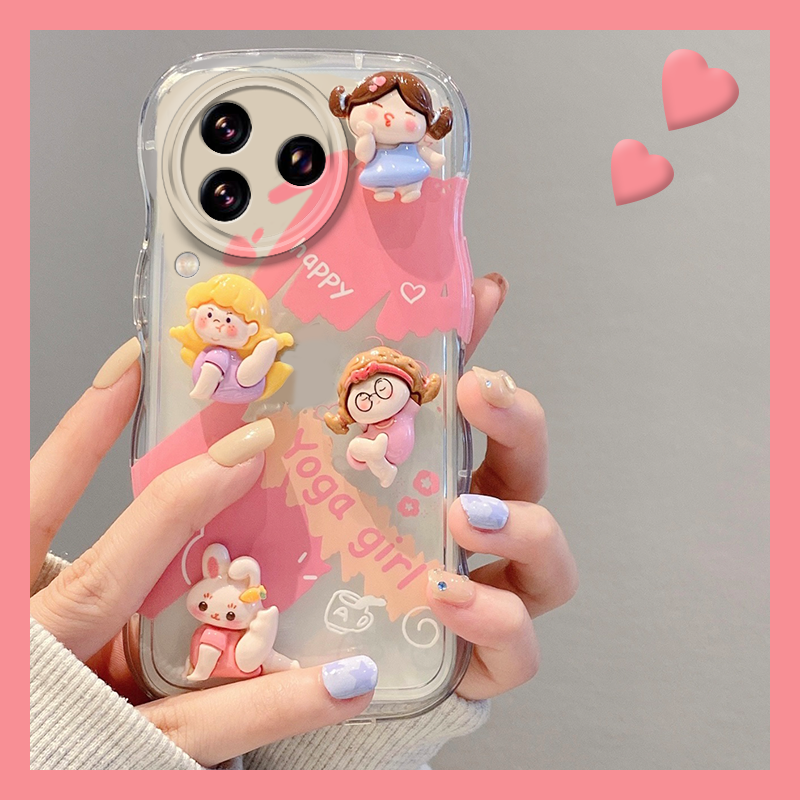 手机壳卡通立体涂鸦女孩波浪边透明