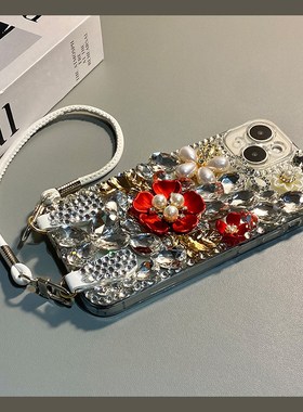 ins风满屏水钻珍珠适用vivoiqooneo11手机壳iqooneo10红色iqneo9spro花朵8se挂绳7por竞速版5s活力版6轻奢855