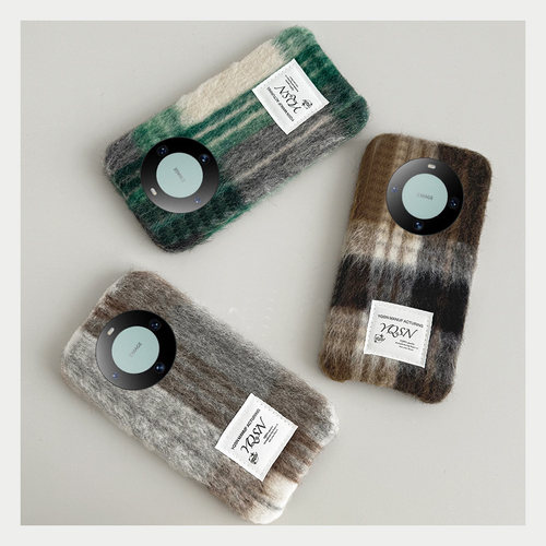 秋冬季毛绒复古小众ins美拉德格纹手机壳