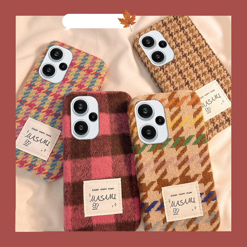 复古秋冬季毛绒绒格子格纹手机壳