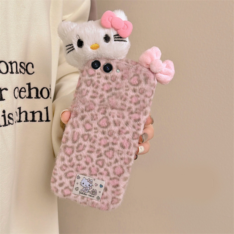 粉色豹纹kt猫适用三星zflip7fe手机壳zfold6蝴蝶结zflip5立体w23flip秋冬季3折叠屏zfold2毛绒w22/w21/galaxy