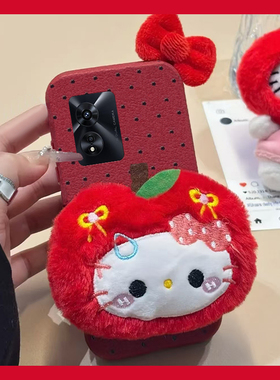 红色苹果凯蒂猫适用oppoa97手机壳a96立体a93s蝴蝶结a92s卡通a72呆萌a53可爱a58x皮纹a57仿皮a56/a55/a32/a36