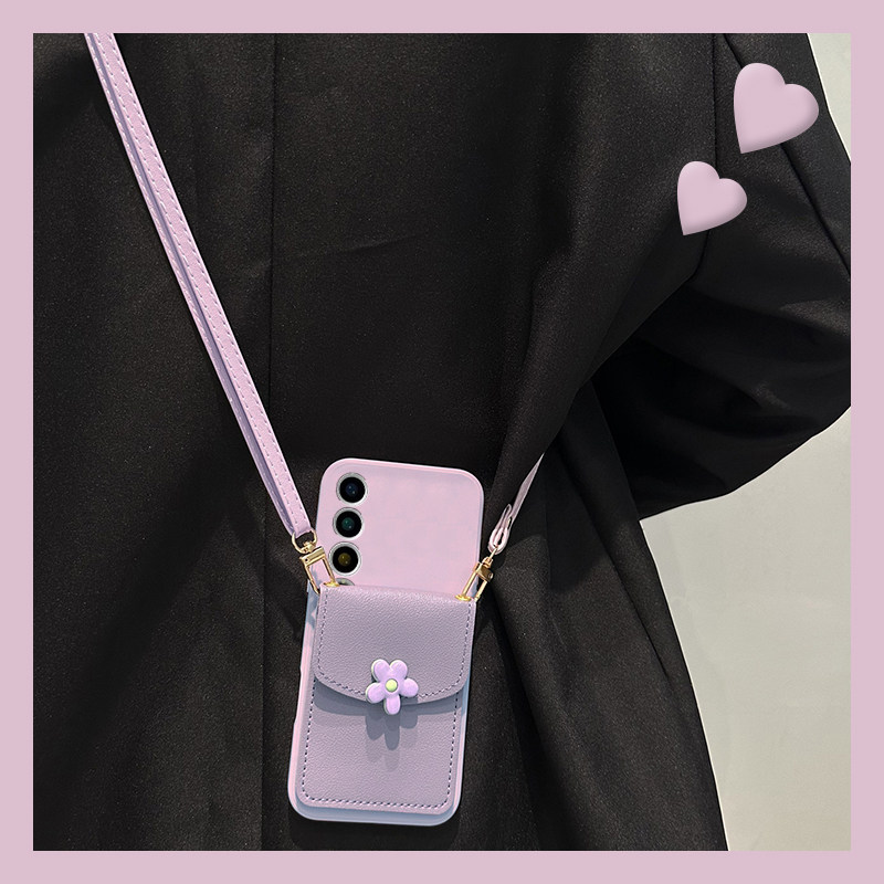 ins风花朵卡包适用魅族22mini手机壳note16pro零钱包21斜挎20可背带18spor紫色18x挂绳17硅胶16plus立体meizu