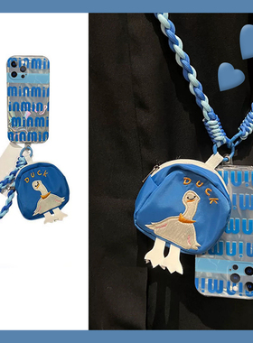 镭射字母适用苹果iPhone15promax手机壳14plus蓝色13mini迷你12鸭子11零钱包xr8斜挎7xsmax6硅胶5s/se3/可背