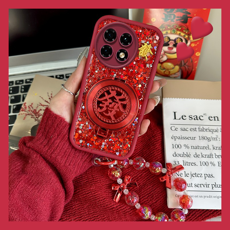 发财旋转支架适用oppo一加ace5手机壳13立体ace3酒红色1+12挂链ace2滴胶11r日韩9r高级感8t新年1+oneplus硅胶