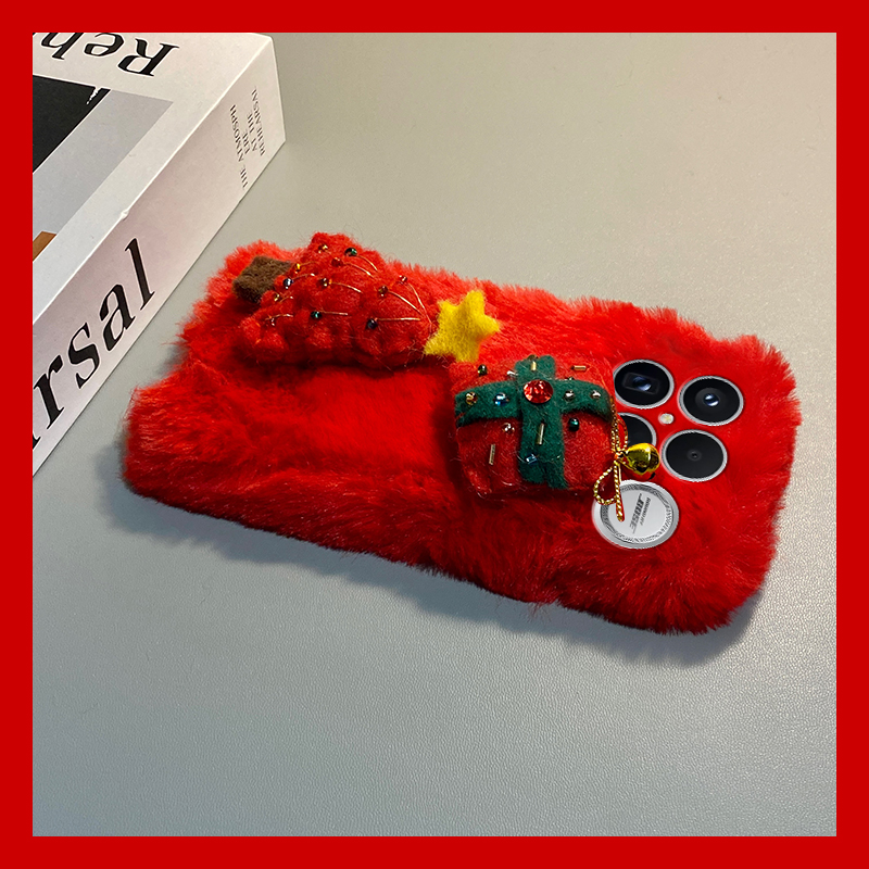 ins风红色圣诞树适用小米红米k90promax手机壳k80秋冬季k70pro保暖k60e至尊版k50毛绒turbo4/3/k40s/k30i/12x