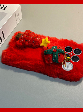 ins风红色圣诞树适用小米红米k90promax手机壳k80秋冬季k70pro保暖k60e至尊版k50毛绒turbo4/3/k40s/k30i/12x