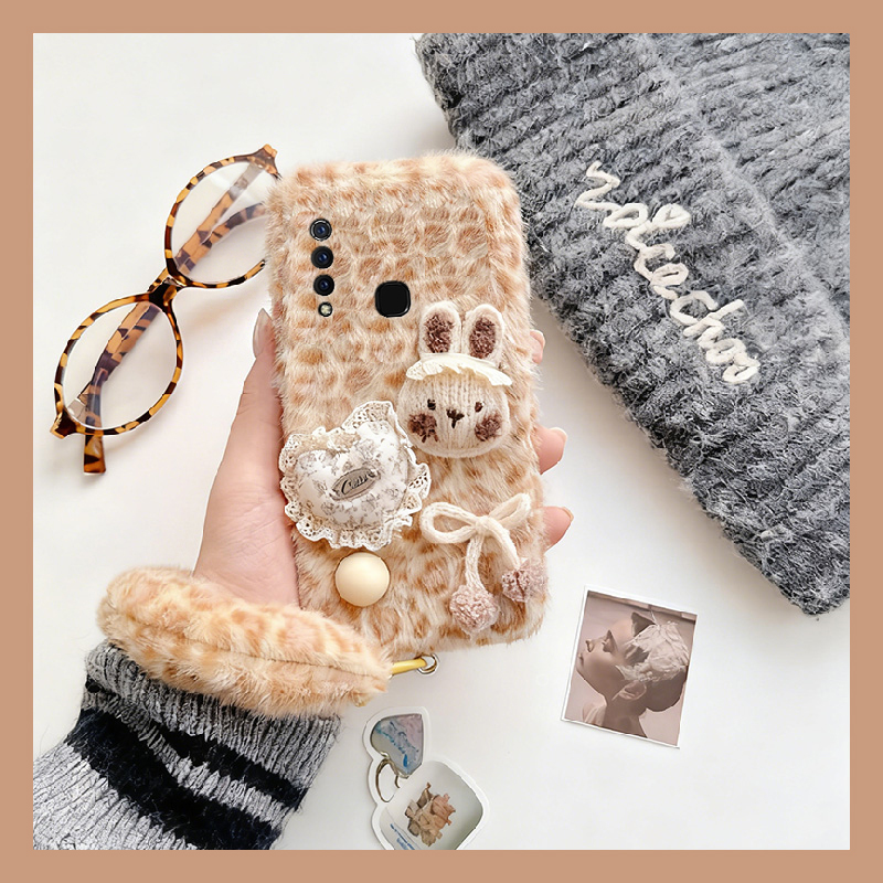 蕾丝爱心兔子适用vivoy9s手机壳y7s手提绳y5s豹纹y3毛绒u3x卡通z6秋冬季z5x毛茸茸z3i硅胶z1i立体y9s可爱vivo
