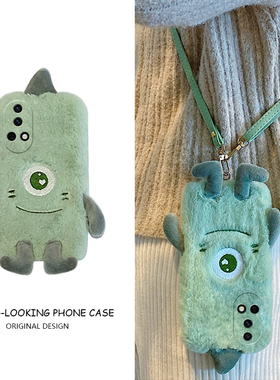 绿色独眼怪适用华为nova13pro手机壳novo12ultra毛毛11斜挎10z可背9se秋冬8趣味7i硅胶6毛绒绒5i卡通4e活力版